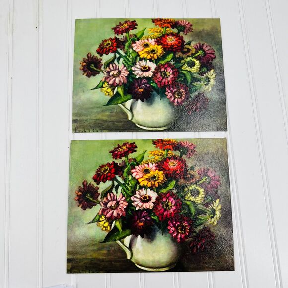 Vintage Set of 2 Henk Bos Litho Unframed Flowers in Pitcher Pot Lithograph Print - Picture 1 of 3